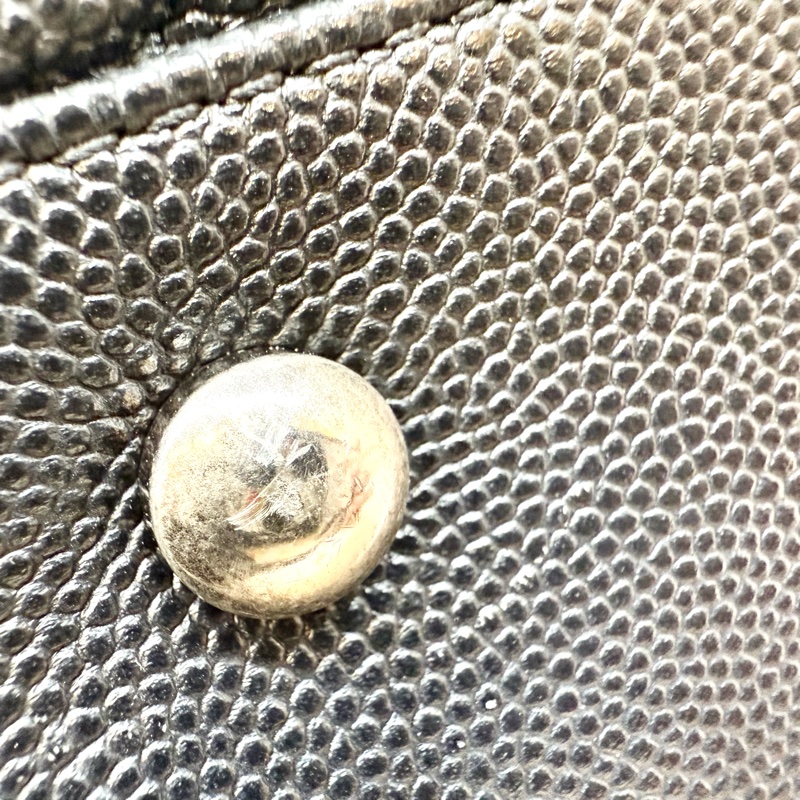 CHANEL黑荔枝銀釦拚蜥蜴皮手把coco handle28-26