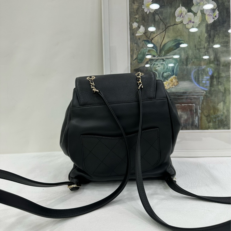 Chanel/香奈兒 黑色金扣荔枝紋雙肩包 鐳射24開 尺寸:24*23cm-2