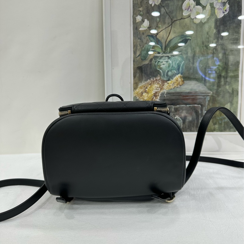 Chanel/香奈兒 黑色金扣荔枝紋雙肩包 鐳射24開 尺寸:24*23cm-5