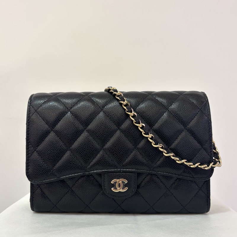 CHANEL 黑荔枝淡金三折式WOC-0