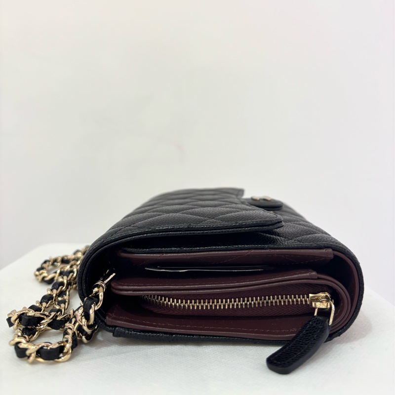 CHANEL 黑荔枝淡金三折式WOC-4