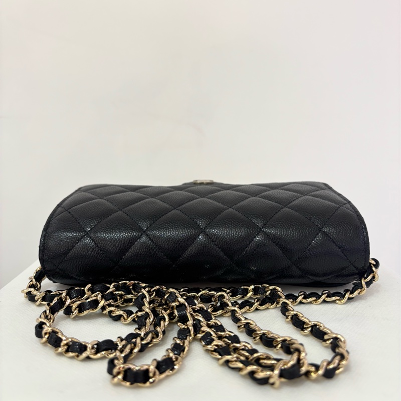 CHANEL 黑荔枝淡金三折式WOC-5