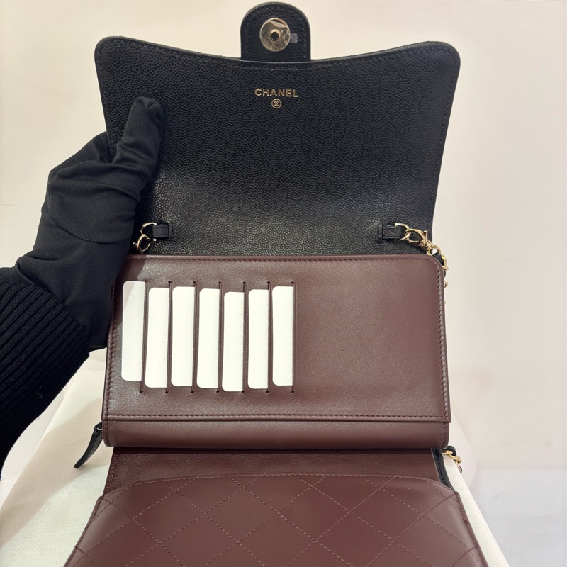 CHANEL 黑荔枝淡金三折式WOC-6