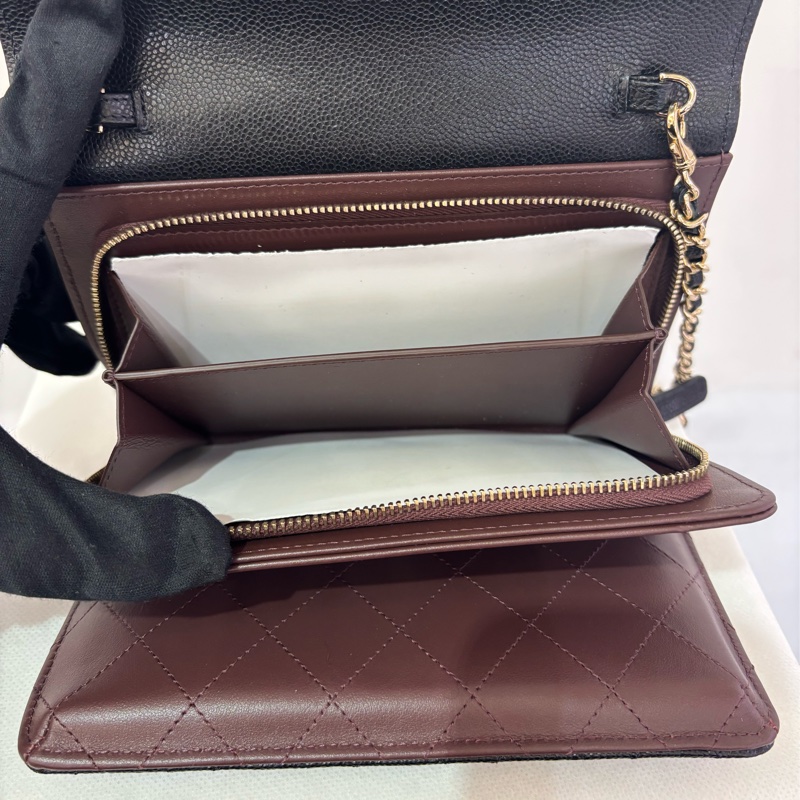 CHANEL 黑荔枝淡金三折式WOC-7