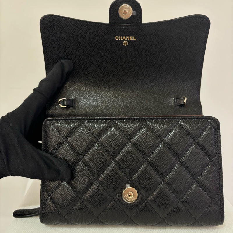 CHANEL 黑荔枝淡金三折式WOC-9