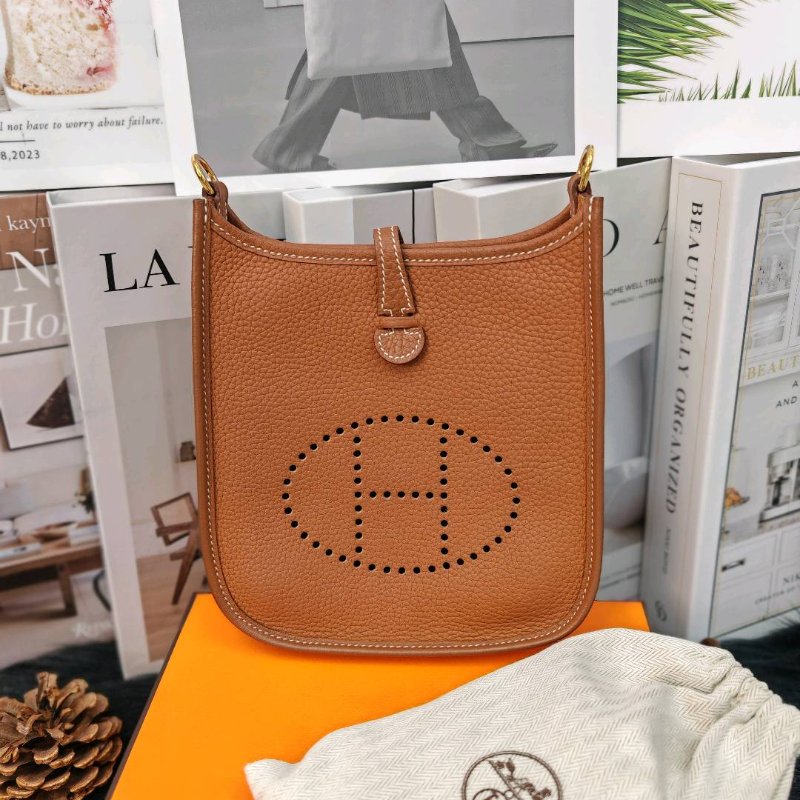 Hermès mini Evelyne 金棕色金扣 B刻-0