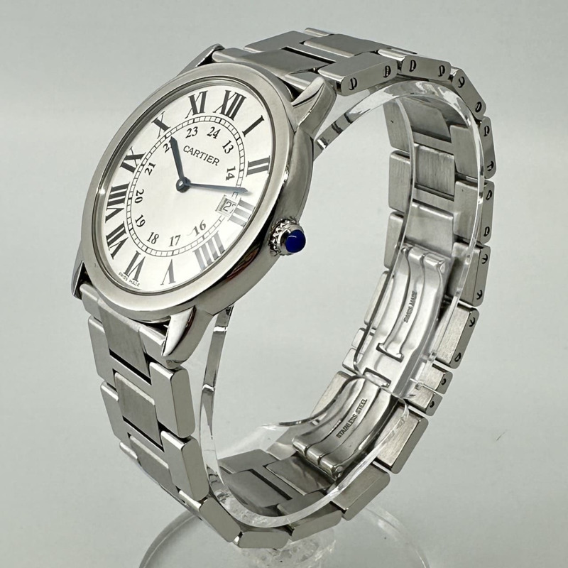 卡地亞 Rondo Solo LM de W6701005 男士腕錶,附日期顯示,石英機芯,不鏽鋼錶殼,白色和銀色錶盤-2