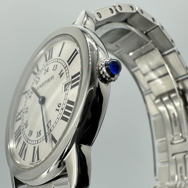 卡地亞 Rondo Solo LM de W6701005 男士腕錶,附日期顯示,石英機芯,不鏽鋼錶殼,白色和銀色錶盤-3