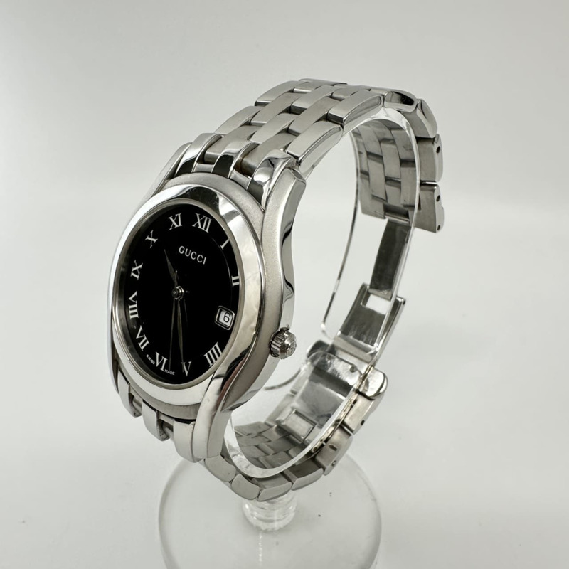 GUCCI 5500M 男士腕錶,日期顯示,石英機芯,電池供電,銀色錶殼,黑色錶盤-2