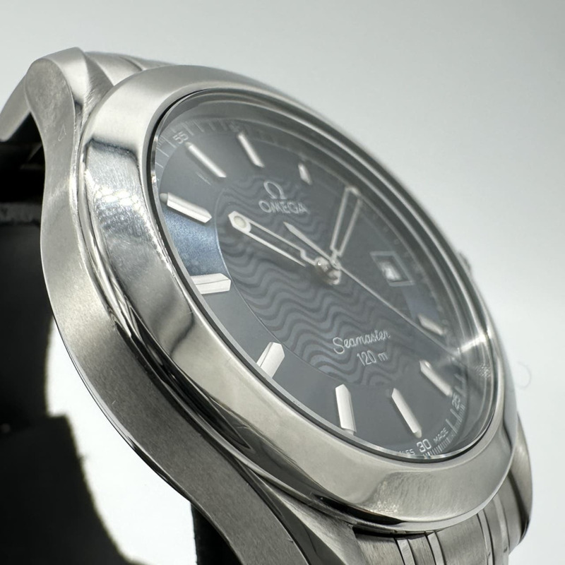 歐米茄海馬系列120公尺潛水錶 2511.81 男士不鏽鋼石英腕錶,附日期顯示,銀色和藍色-4