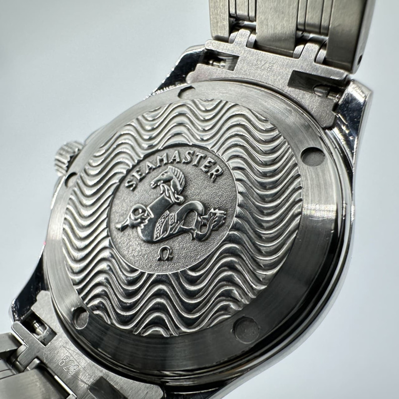 歐米茄海馬系列120公尺潛水錶 2511.81 男士不鏽鋼石英腕錶,附日期顯示,銀色和藍色-10