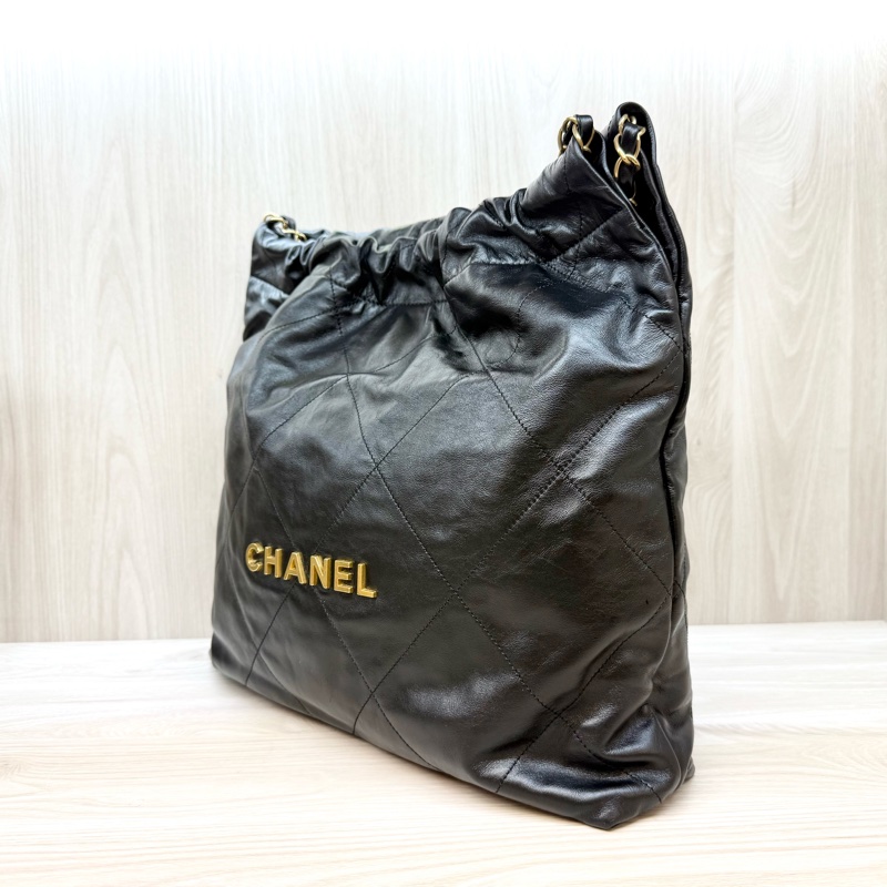CHANEL黑金牛皮中號22包/AS3261-2