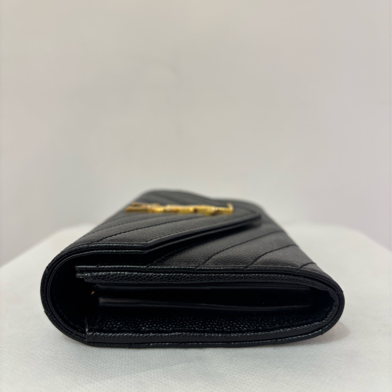 YSL黑魚子醬金LOGO 信封釦式長夾-2