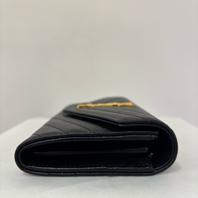 YSL黑魚子醬金LOGO 信封釦式長夾-3