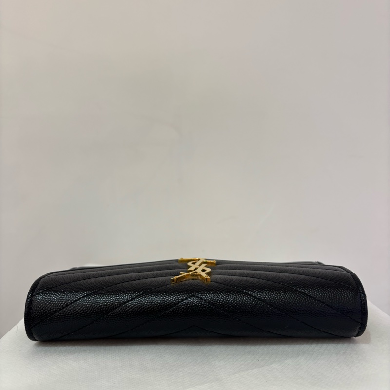 YSL黑魚子醬金LOGO 信封釦式長夾-5