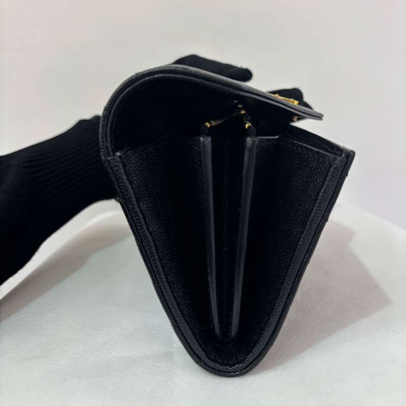 YSL黑魚子醬金LOGO 信封釦式長夾-7