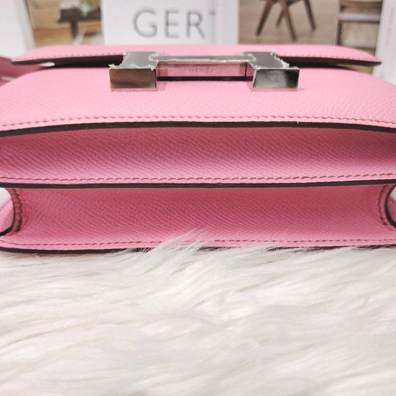 Hermès Mini Constance 19 粉色银扣 epsom皮 Z刻-3