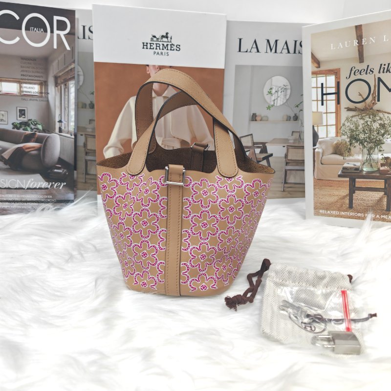 Hermès 愛馬仕 Picotin14 奶茶色錦葵紫銀扣 Swift皮 U刻-0