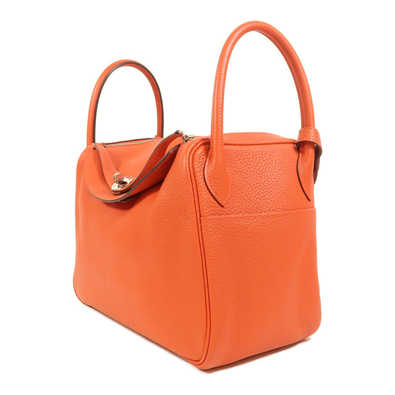 HERMES Clemence皮革Lindy 30銀扣手挽肩背兩用袋Rouge Pivoine-2