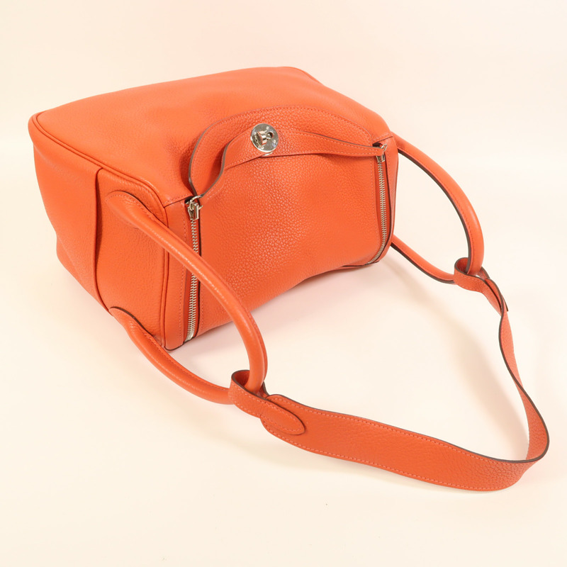 HERMES Clemence皮革Lindy 30銀扣手挽肩背兩用袋Rouge Pivoine-7