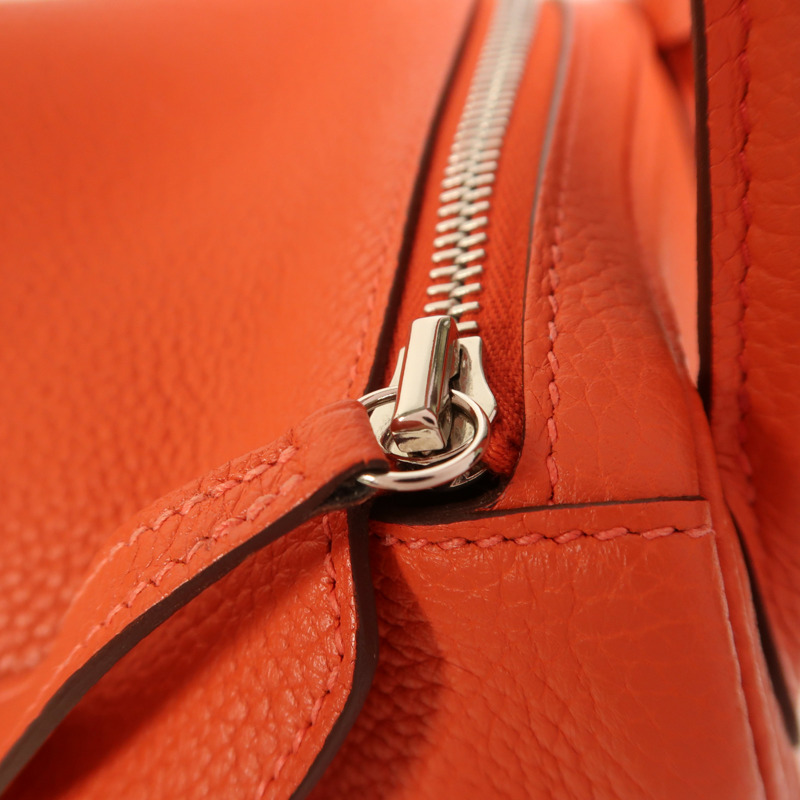 HERMES Clemence皮革Lindy 30銀扣手挽肩背兩用袋Rouge Pivoine-15