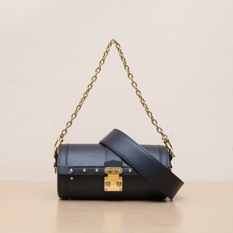 LOUIS VUITTON PAPILLON巴比龍TRUNK鏈條圓桶包黑色EPI水波紋牛皮晶片肩背包-1