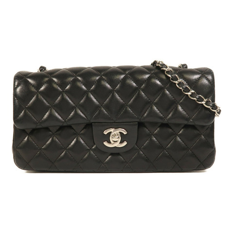 CHANEL 羊皮皮革Chain Shoulder銀扣鏈帶肩背袋