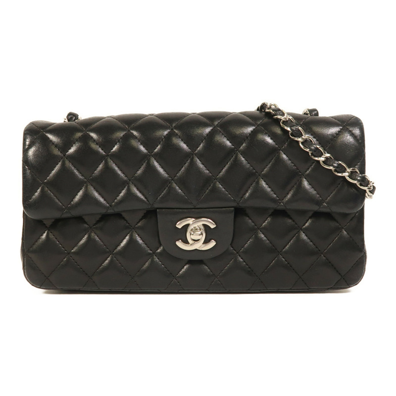 CHANEL 羊皮皮革Chain Shoulder銀扣鏈帶肩背袋-0