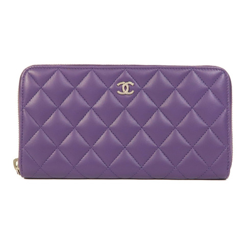 CHANEL 羊皮皮革Zipper Long Wallet銀扣長錢包