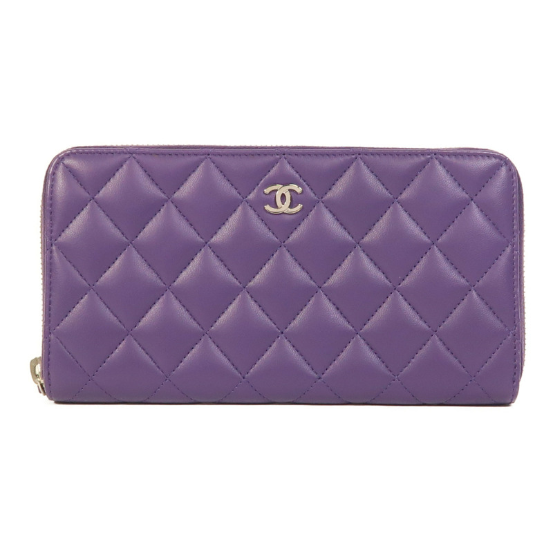 CHANEL 羊皮皮革Zipper Long Wallet銀扣長錢包-0