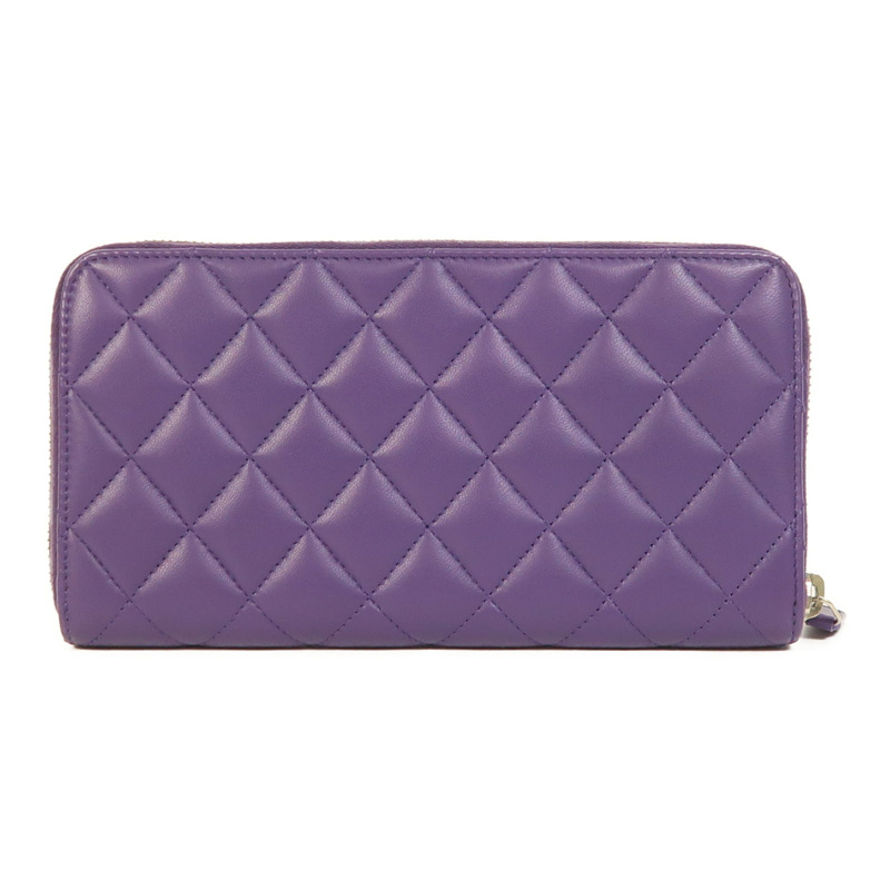 CHANEL 羊皮皮革Zipper Long Wallet銀扣長錢包-1