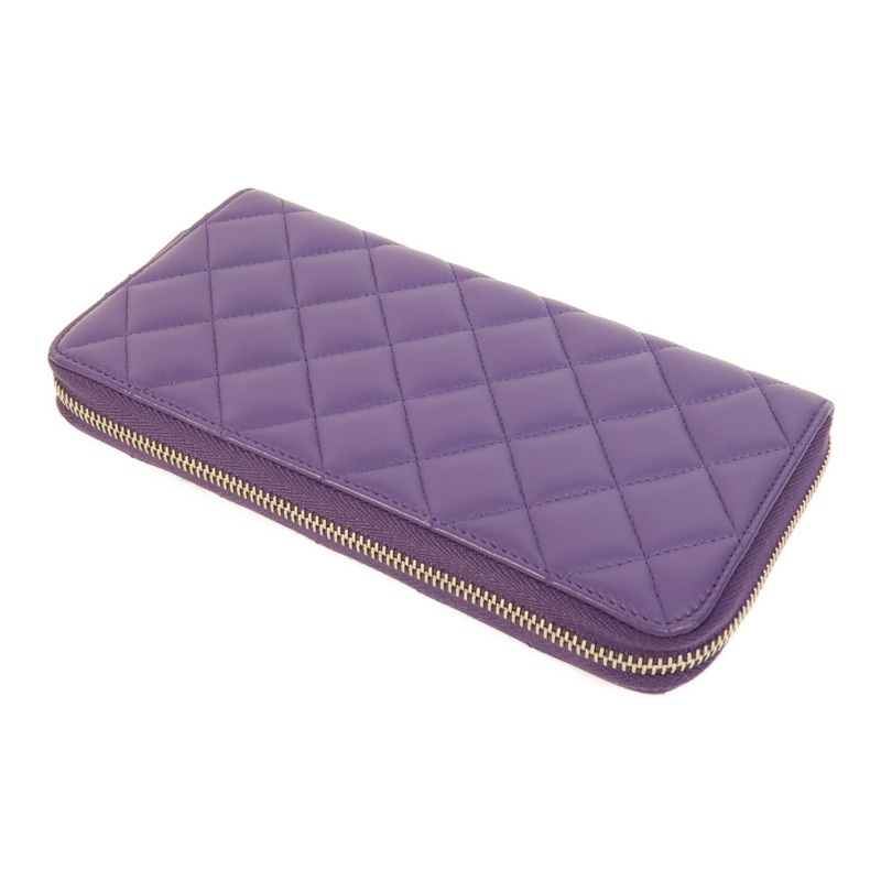 CHANEL 羊皮皮革Zipper Long Wallet銀扣長錢包-3