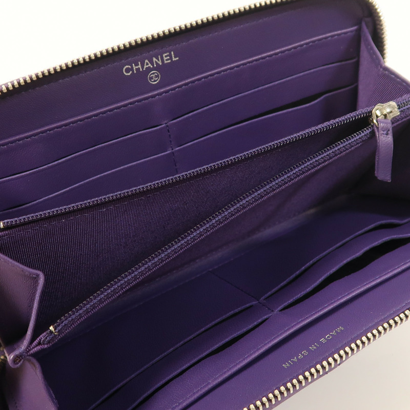 CHANEL 羊皮皮革Zipper Long Wallet銀扣長錢包-4