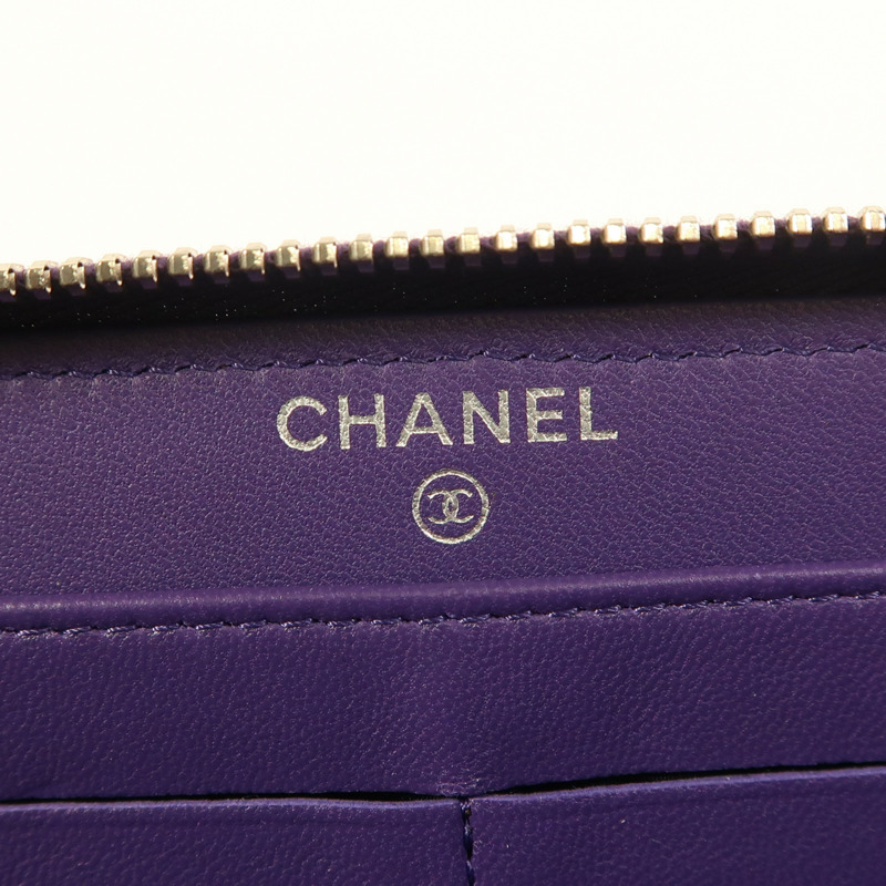 CHANEL 羊皮皮革Zipper Long Wallet銀扣長錢包-5