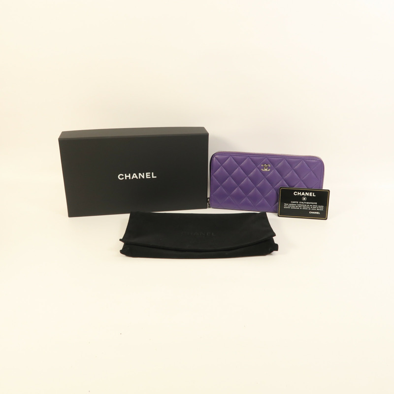 CHANEL 羊皮皮革Zipper Long Wallet銀扣長錢包-8