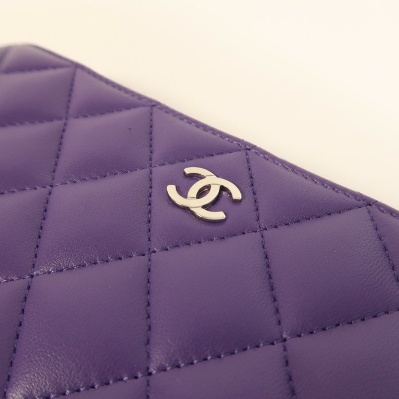 CHANEL 羊皮皮革Zipper Long Wallet銀扣長錢包-9