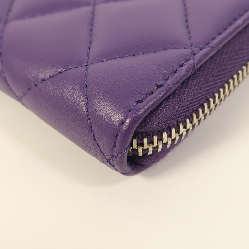 CHANEL 羊皮皮革Zipper Long Wallet銀扣長錢包-10