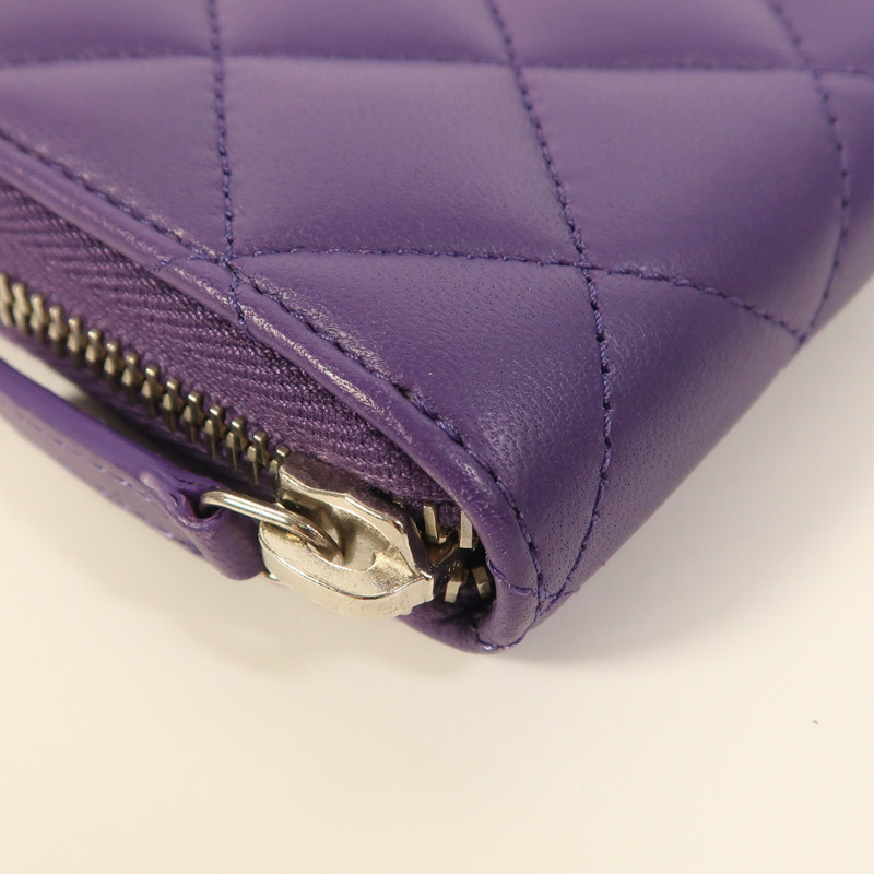 CHANEL 羊皮皮革Zipper Long Wallet銀扣長錢包-11