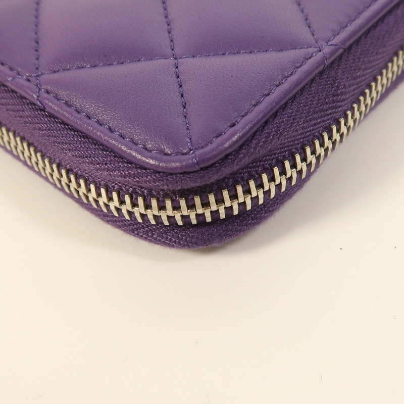 CHANEL 羊皮皮革Zipper Long Wallet銀扣長錢包-13