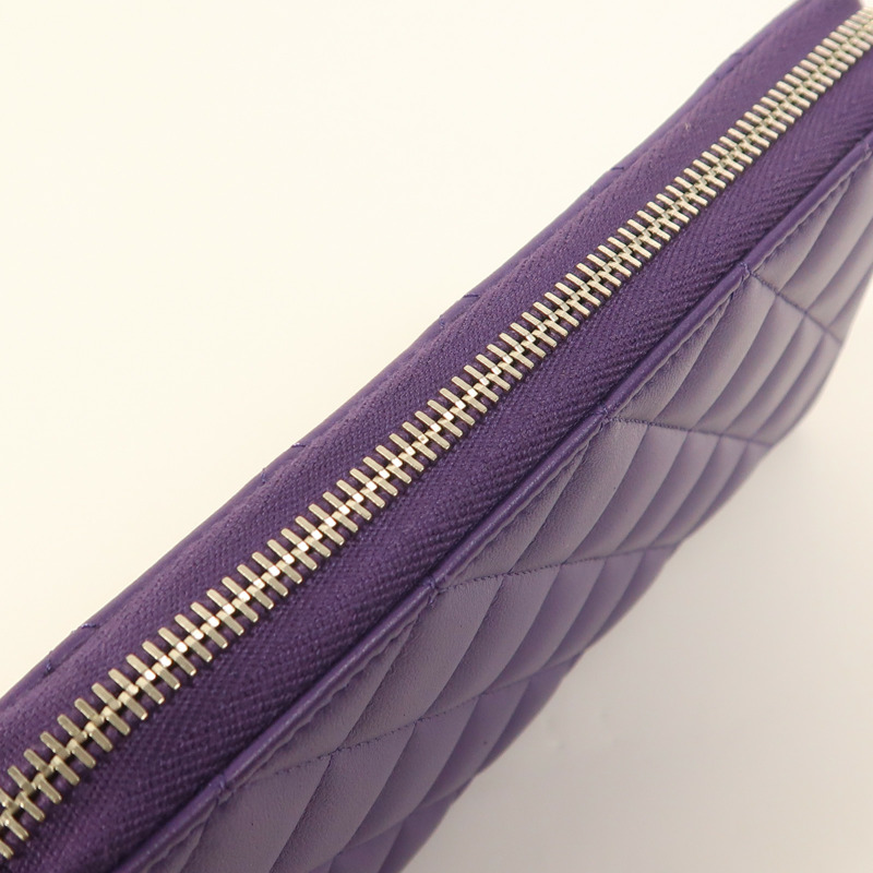 CHANEL 羊皮皮革Zipper Long Wallet銀扣長錢包-14