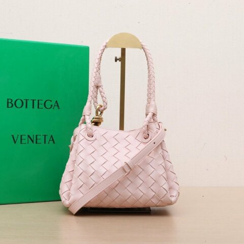 BOTTEGA VENETA 粉色羊皮Parachute降落傘包可拆卸肩帶磁扣開合小號20肩背包