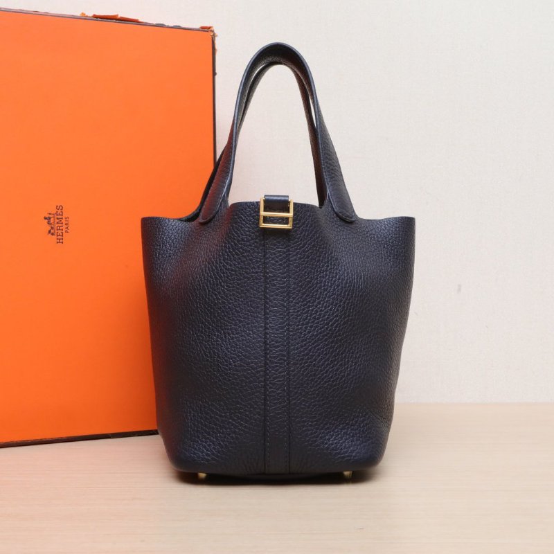 HERMES Picotin18菜籃子3Y軟呢色TC皮U刻金扣肩背包-0