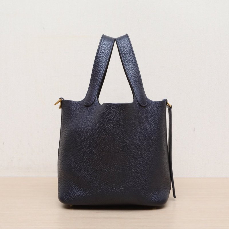 HERMES Picotin18菜籃子3Y軟呢色TC皮U刻金扣肩背包-4