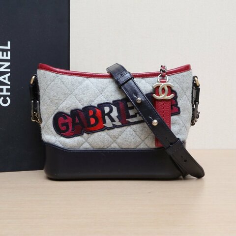 CHANEL GABRIELLE流浪小號20拼色毛呢24開金銀扣肩背包