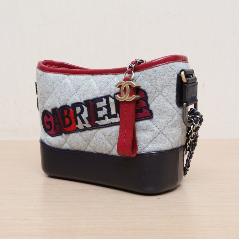 CHANEL GABRIELLE流浪小號20拼色毛呢24開金銀扣肩背包-3