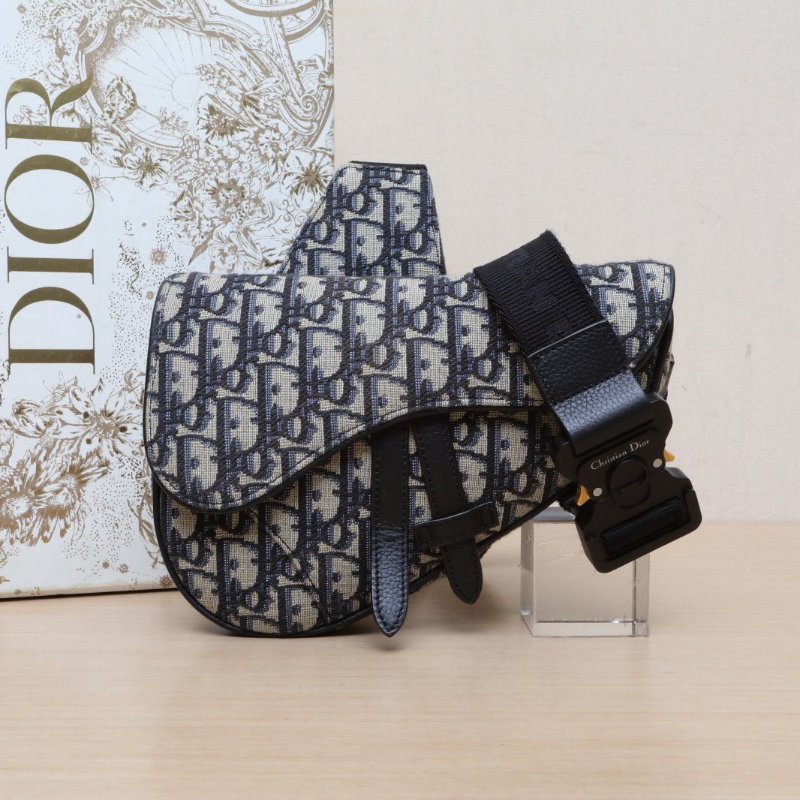 DIOR SADDLE馬鞍胸包迷你21藍色帆布銀扣2021Oblique印花肩背包-0