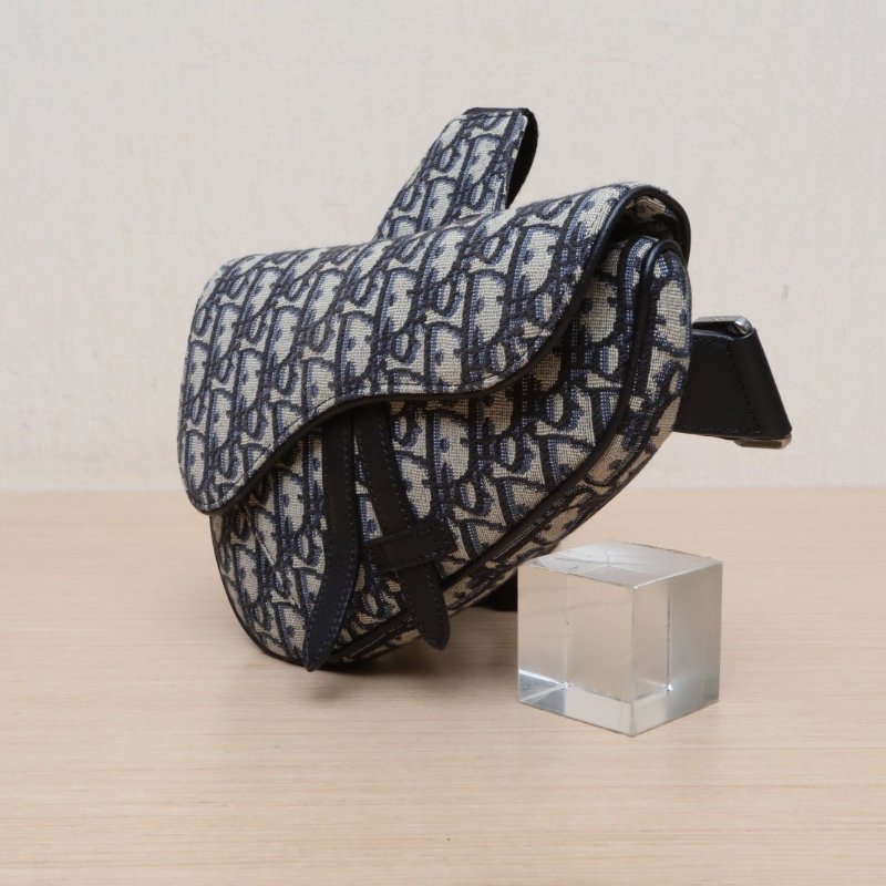 DIOR SADDLE馬鞍胸包迷你21藍色帆布銀扣2021Oblique印花肩背包-3
