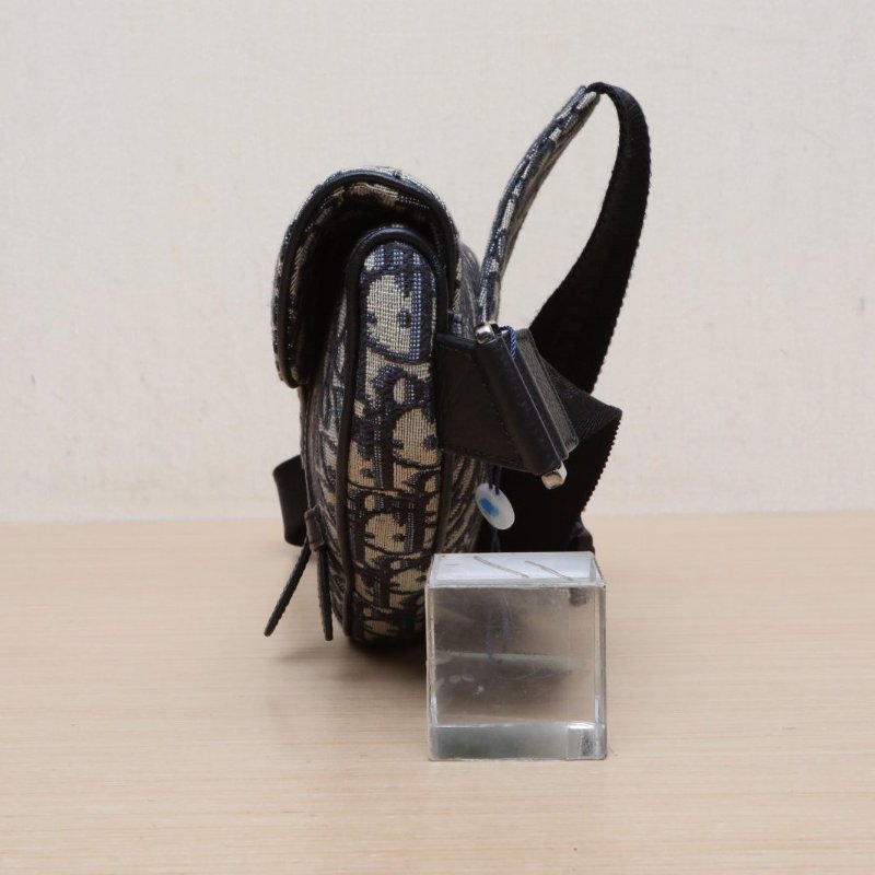 DIOR SADDLE馬鞍胸包迷你21藍色帆布銀扣2021Oblique印花肩背包-4