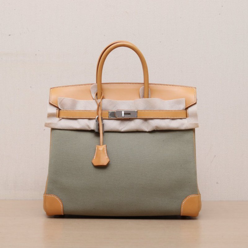 HERMES Hac326H橄欖綠馬鞍皮/帆布框K銀扣肩背包-1