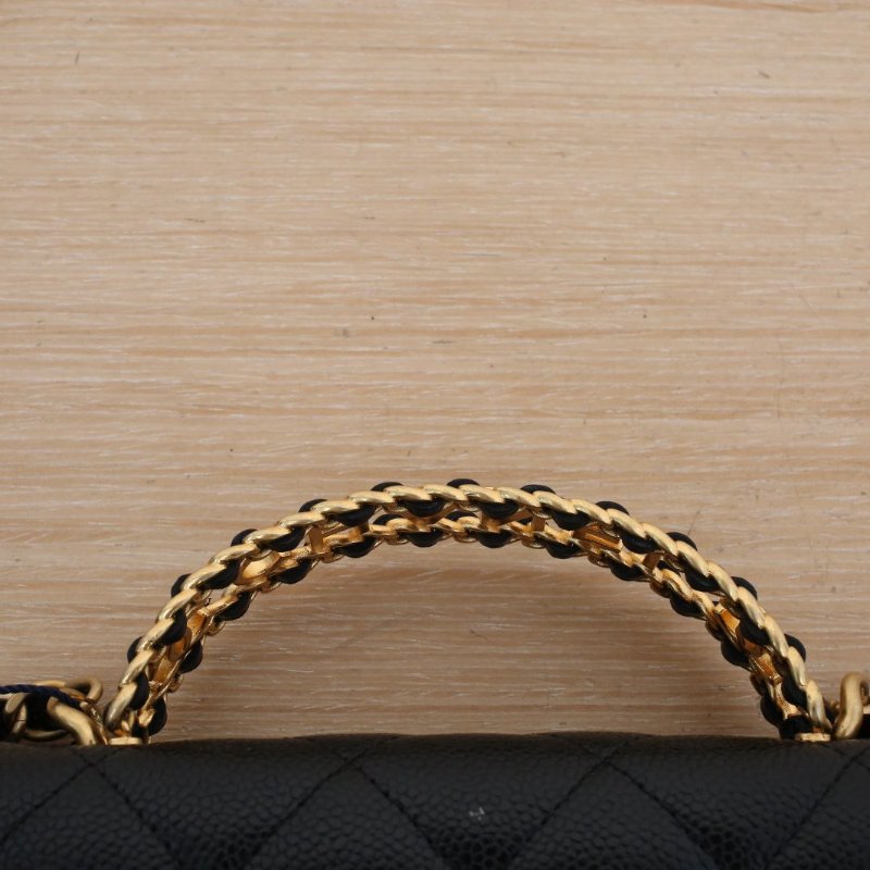 CHANEL 22S手柄CFWOC19黑色荔枝牛皮晶片開金扣雙皮穿拼金屬字母手柄肩背包-2